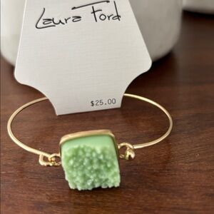 Laura Ford Goldtone Green Druzy like “resin” bangle bracelet